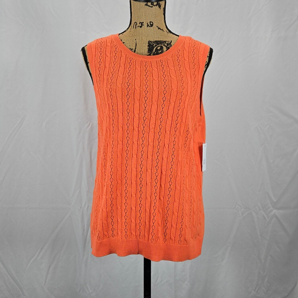 Croft & Barrow Women Orange Pointelle Knit Sweater Tank Top M Cotton Blend NWT